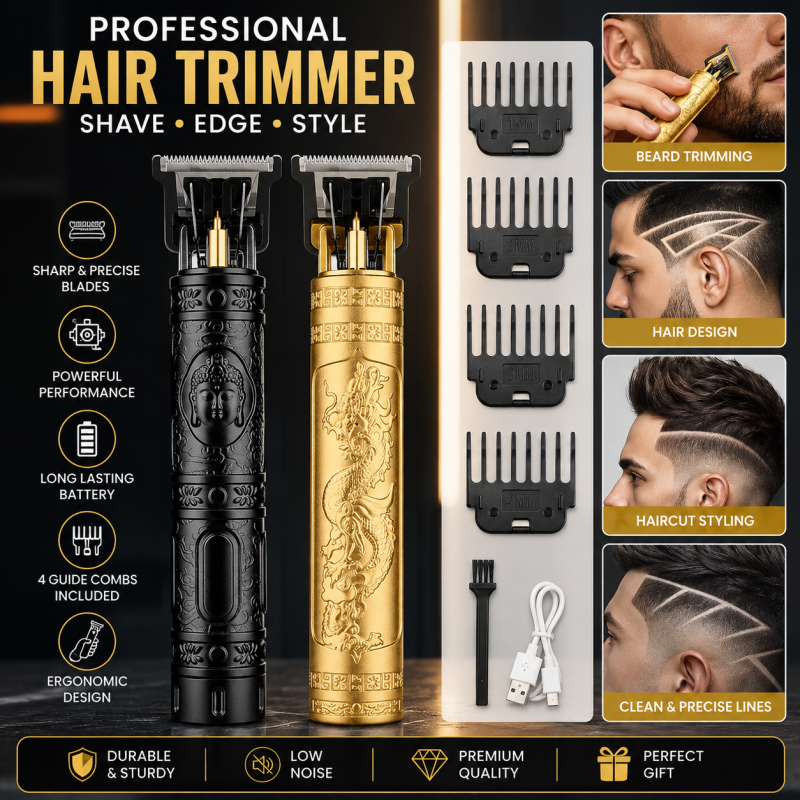 Vintage T9 Professional Trimmer – Rechargeable Dragon Style Electric Hair Clipper for Men in Pakistan