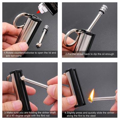 Fire Starter Flint Match Lighter Keychain – Emergency Camping Survival Gear
