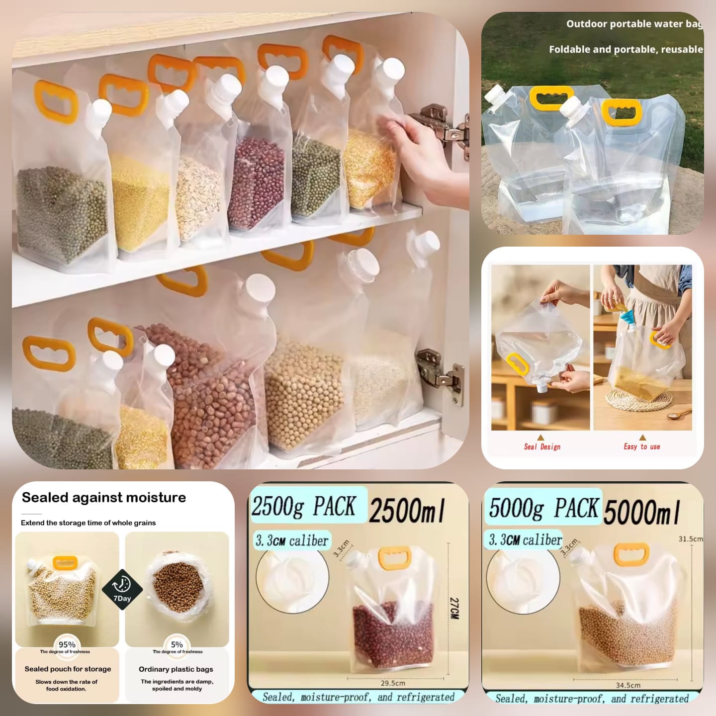 Sealed Storage Bags – Portable Transparent Food & Grain Storage Bags (2.5L & 5L)