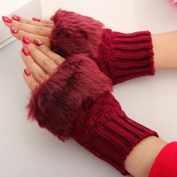 Fingerless Rabbit Fur Winter Gloves for Women – Soft & Stylish Hand Warmers