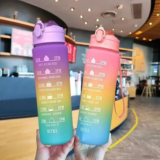 Premium Quality 900ML Portable Rainbow Motivational Water Bottle with Time Marker