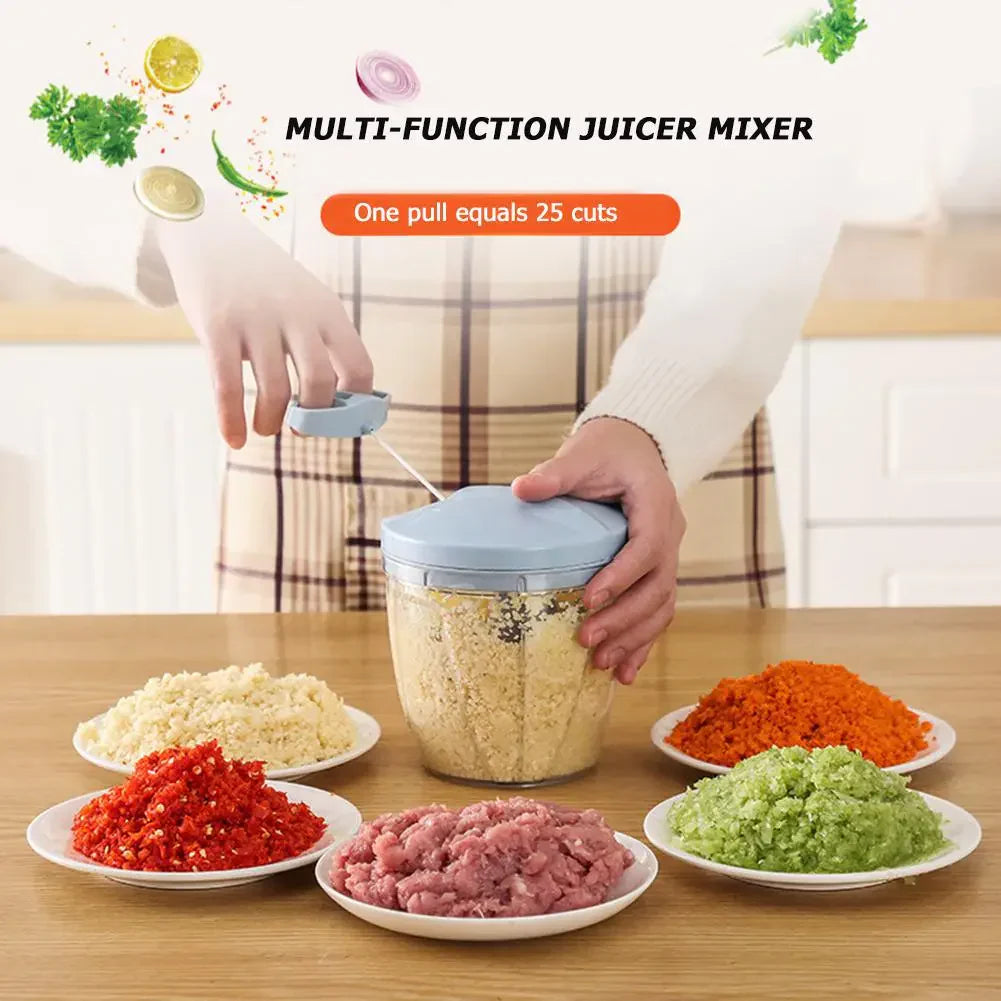 Large Size 900ML Hand-Pull Manual Chopper & Masher – Multifunctional Portable Food Processor
