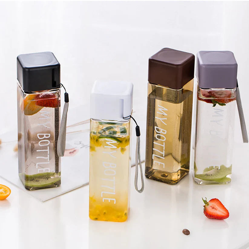 Square Design Plastic Water Bottle – Leakproof & Travel Friendly