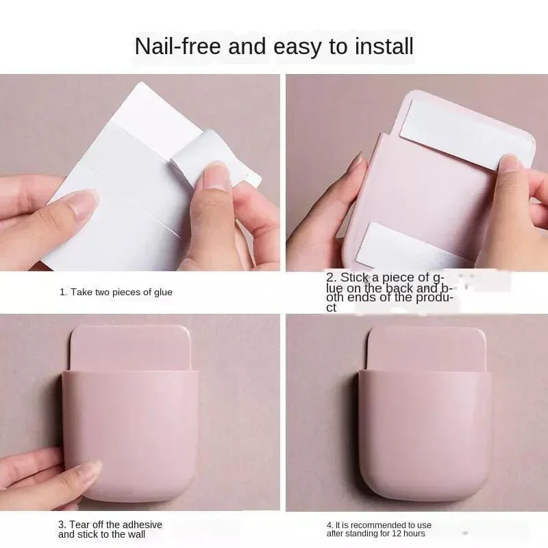 Self-Adhesive White Remote Control Storage Box – Wall Mounted Mobile Holder & Phone Charging Station in Pakistan