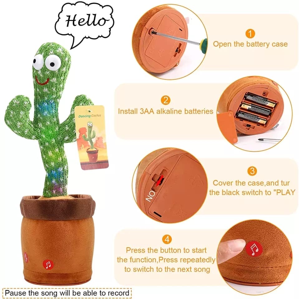 Lovely Talking Dancing Cactus Toy – Plush Recording, Singing & Twisting Kids Educational Toy