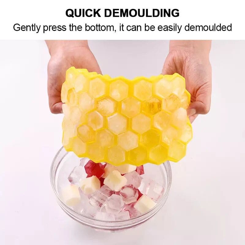 Silicone Honeycomb Ice Cube Tray with Lid – 37 Cells (Flexible & BPA-Free)