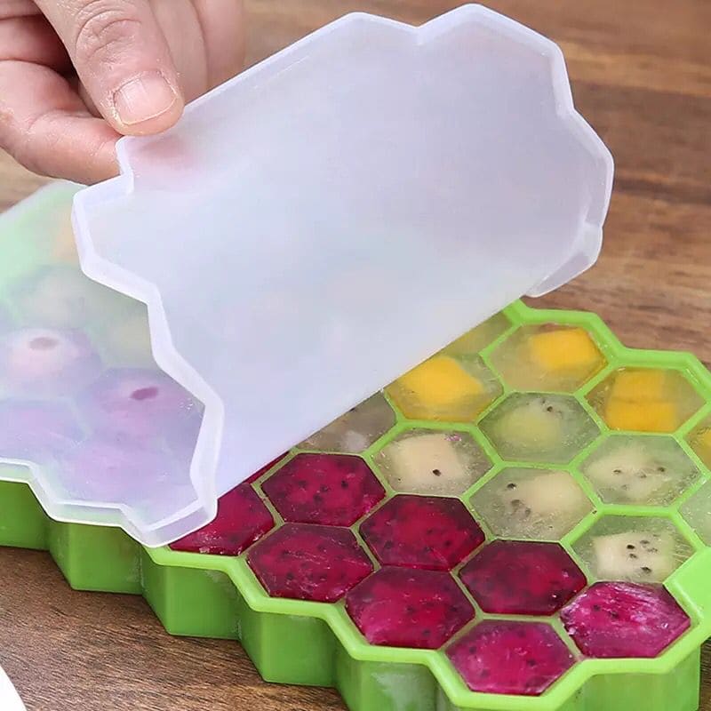 Silicone Honeycomb Ice Cube Tray with Lid – 37 Cells (Flexible & BPA-Free)