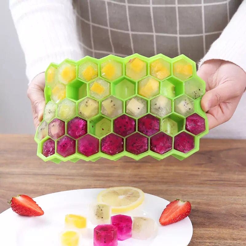Silicone Honeycomb Ice Cube Tray with Lid – 37 Cells (Flexible & BPA-Free)