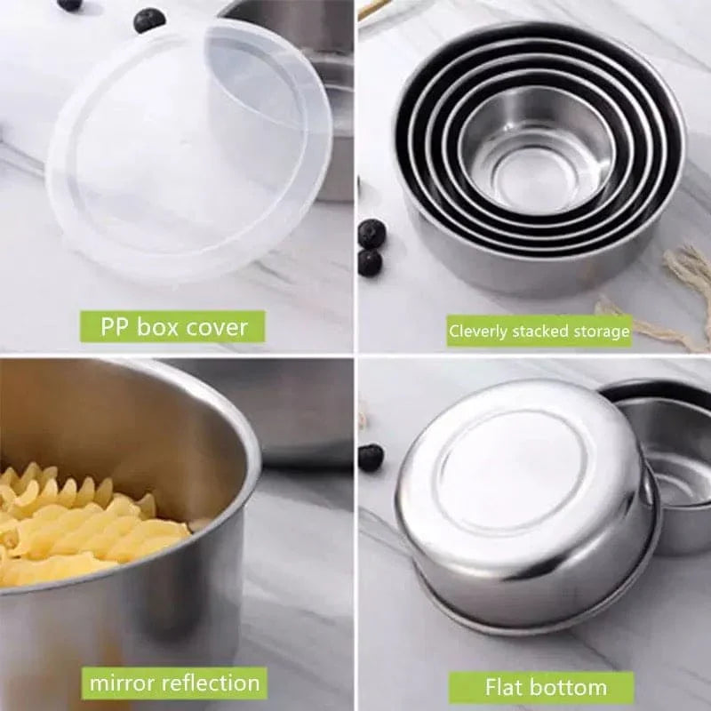 Set of 5 Stainless Steel Bowls with Lids – Multipurpose Storage & Serving