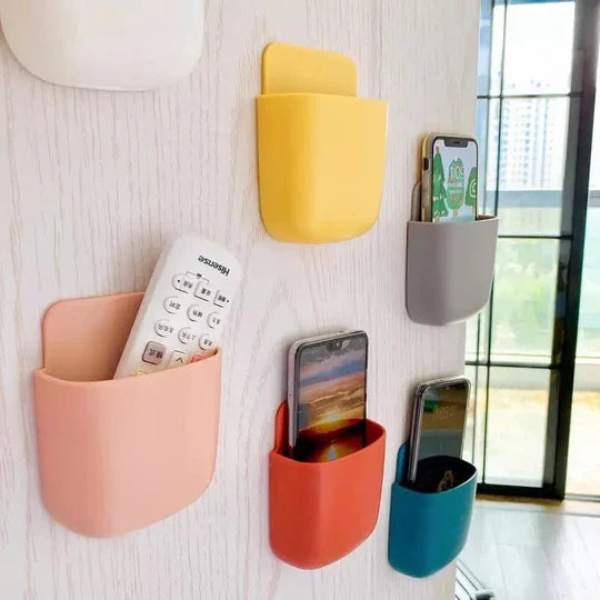 Self-Adhesive White Remote Control Storage Box – Wall Mounted Mobile Holder & Phone Charging Station in Pakistan