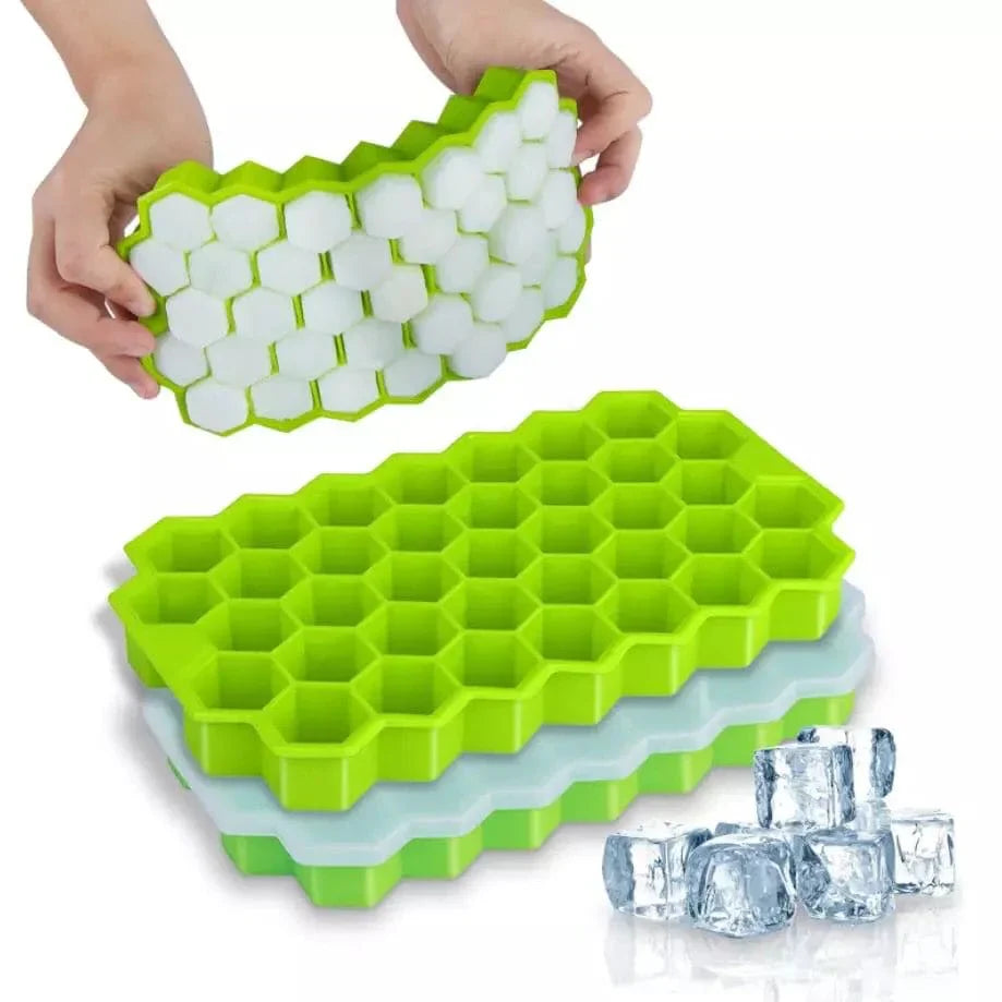 Silicone Honeycomb Ice Cube Tray with Lid – 37 Cells (Flexible & BPA-Free)