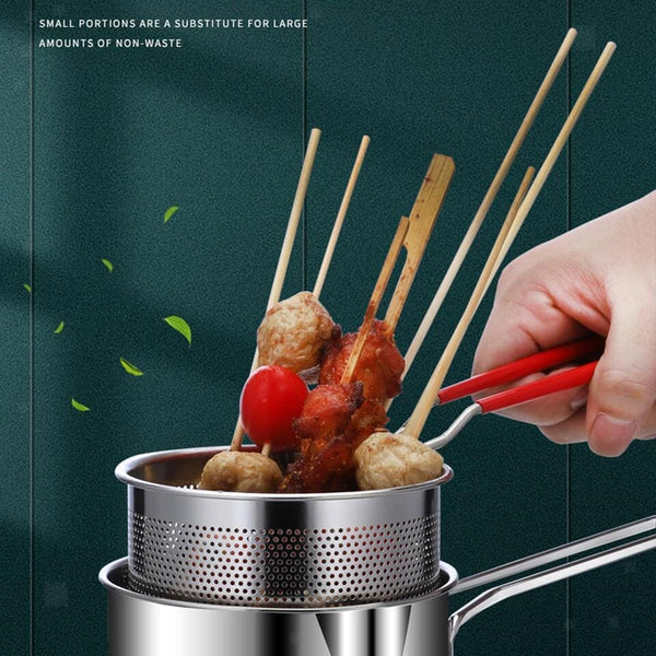 Stainless Steel 1.2L Deep Fryer Pot with Strainer & Heatproof Handle