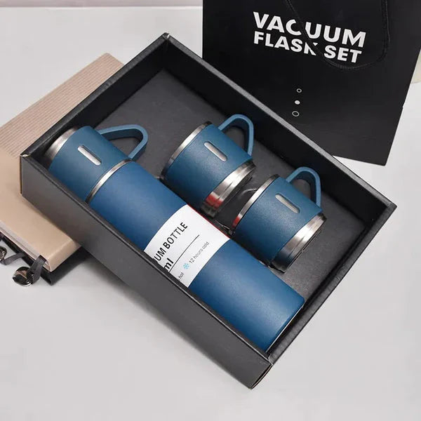 3 in 1 Stainless Steel Vacuum Thermal Flask Set - Vacuum Bottle with Cups