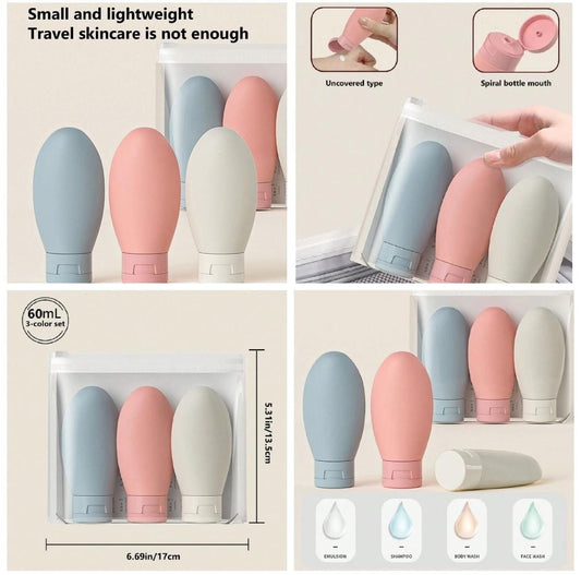 Premium 3pcs Travel-Sized Refillable Cosmetic Bottles Set – 60ml Mini Containers for Travel and Daily Use