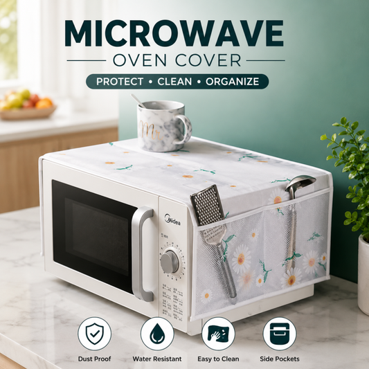 Imported - Dustproof & Waterproof Microwave Oven Cover with Side Pockets