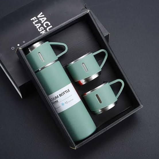 3 in 1 Stainless Steel Vacuum Thermal Flask Set - Vacuum Bottle with Cups