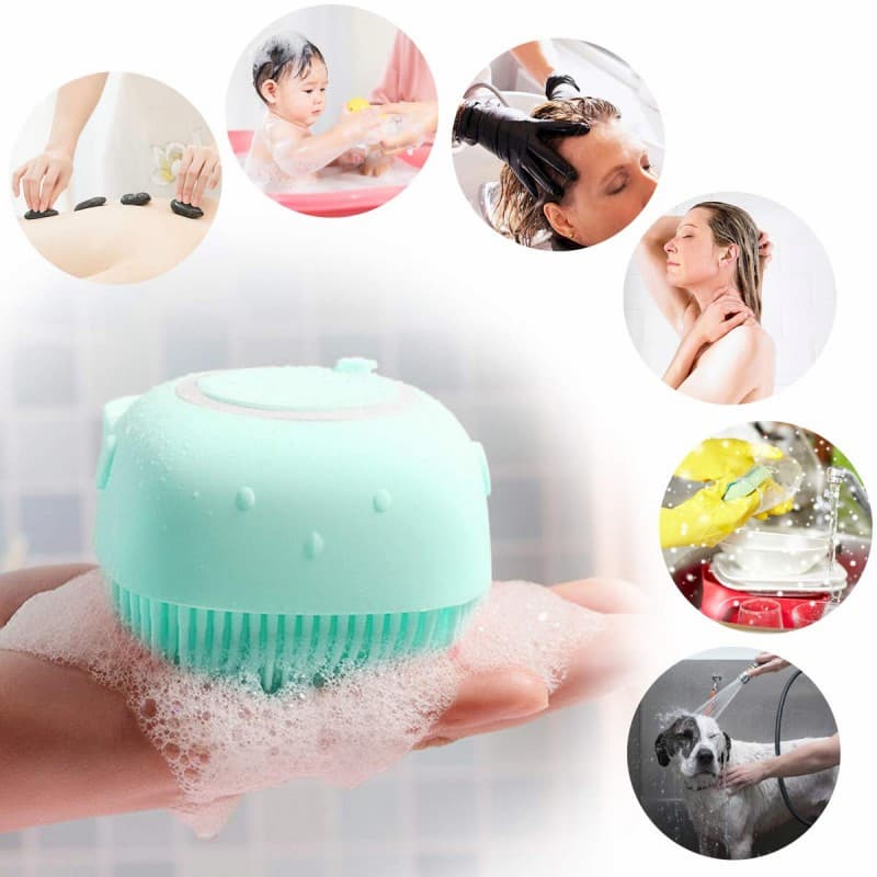 Silicone Soft Bath Body Brush with Shampoo Dispenser – Gentle & Easy Shower Scrubbing